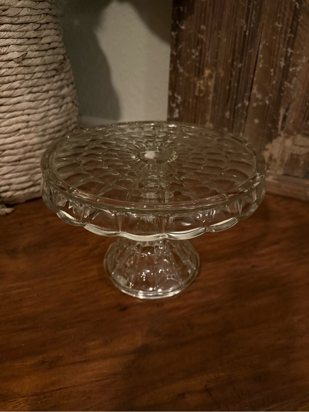 Vintage Indiana Glass "Constellation" Pattern Clear Crystal Cake Stand. 10”